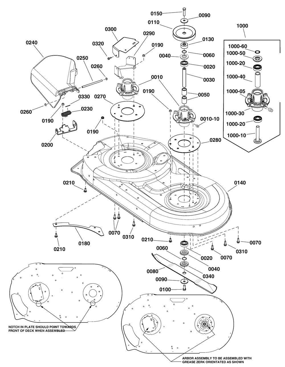 42" Mower Deck - Housing, Arbors And Blades Group Diagram and Parts List for 1696797-01 2017 Briggs and Stratton Lawn Tractor Accessories